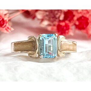 Modernist Aquamarine Gemstone Sterling Silver 925 Vintage Ring - sz 7